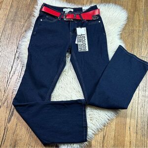 Almost Famous Dark Blue Flare Jeans with Red Belt